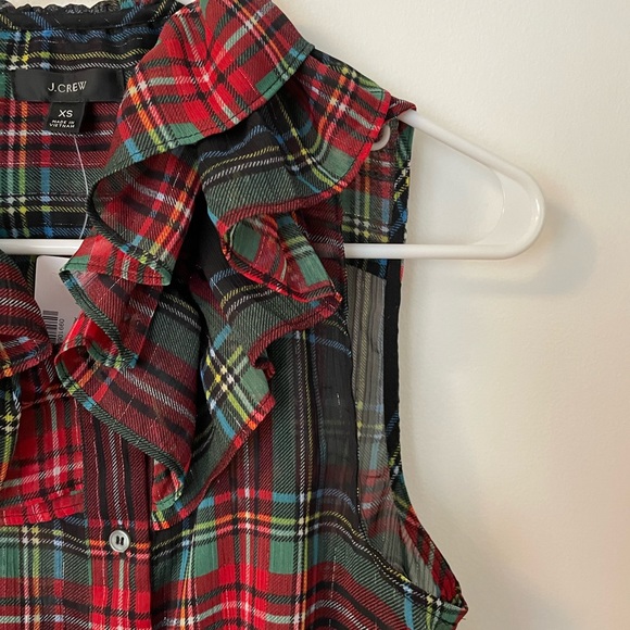 NWT. J crew tartan ruffle neck tank - Picture 3 of 4